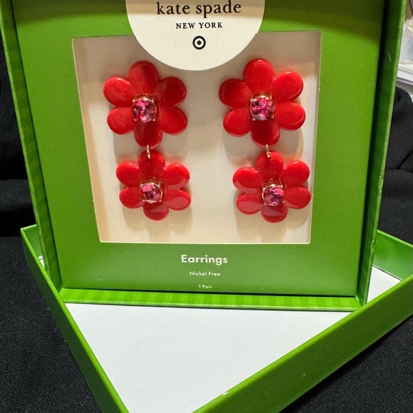 kate spade Jewelry - kate spade Kids Red Flower Drop Earrings with Pink Centers NIB